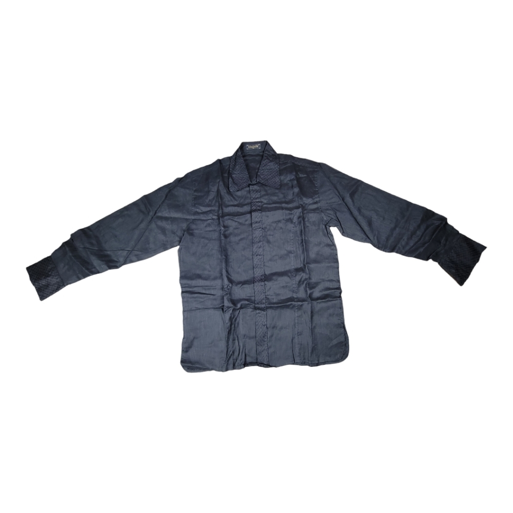 USED "KHAISILK" MEN'S 100% LINEN BLACK SHIRT SIZE XL